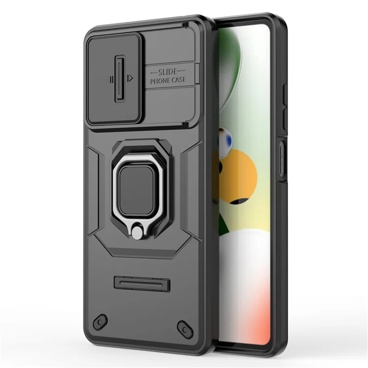 Kickstand Phone Case for Xiaomi Redmi Note 12 Pro 5G / Note 12 Pro Speed 5G , PC+TPU Slide Camera Protection Cover - Black
