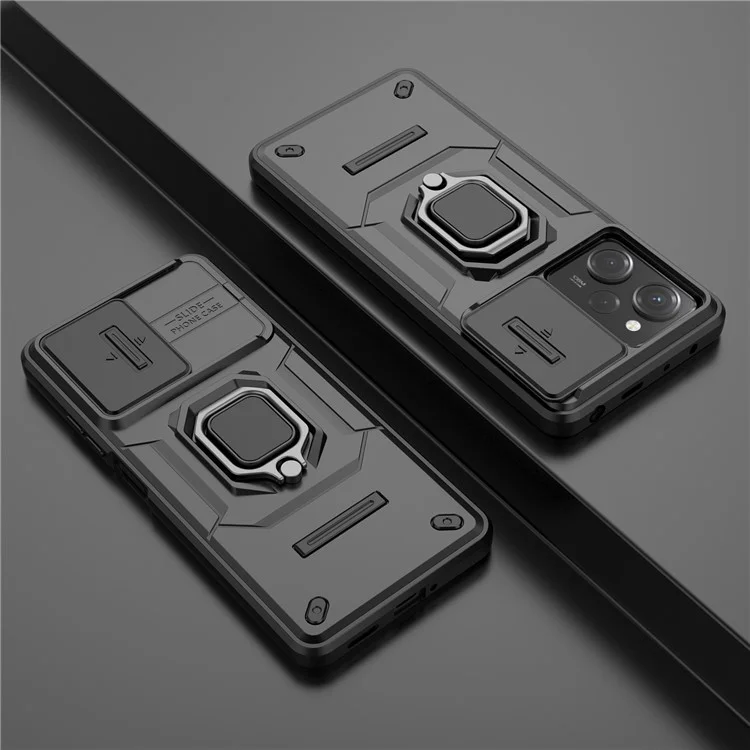 Kickstand Phone Case for Xiaomi Redmi Note 12 Pro 5G / Note 12 Pro Speed 5G , PC+TPU Slide Camera Protection Cover - Black