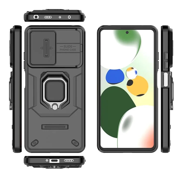Kickstand Phone Case for Xiaomi Redmi Note 12 Pro 5G / Note 12 Pro Speed 5G , PC+TPU Slide Camera Protection Cover - Black