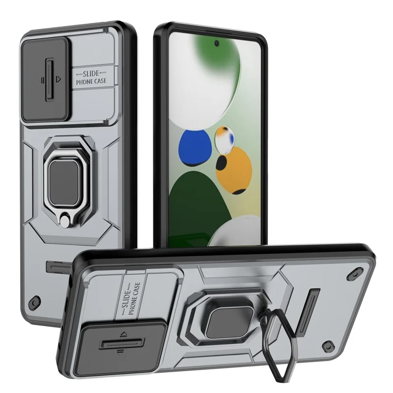 Kickstand Phone Case for Xiaomi Redmi Note 12 Pro 5G / Note 12 Pro Speed 5G , PC+TPU Slide Camera Protection Cover - Grey