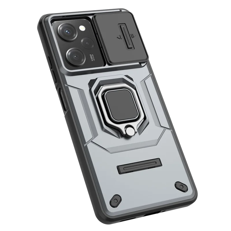 Kickstand Phone Case for Xiaomi Redmi Note 12 Pro 5G / Note 12 Pro Speed 5G , PC+TPU Slide Camera Protection Cover - Grey