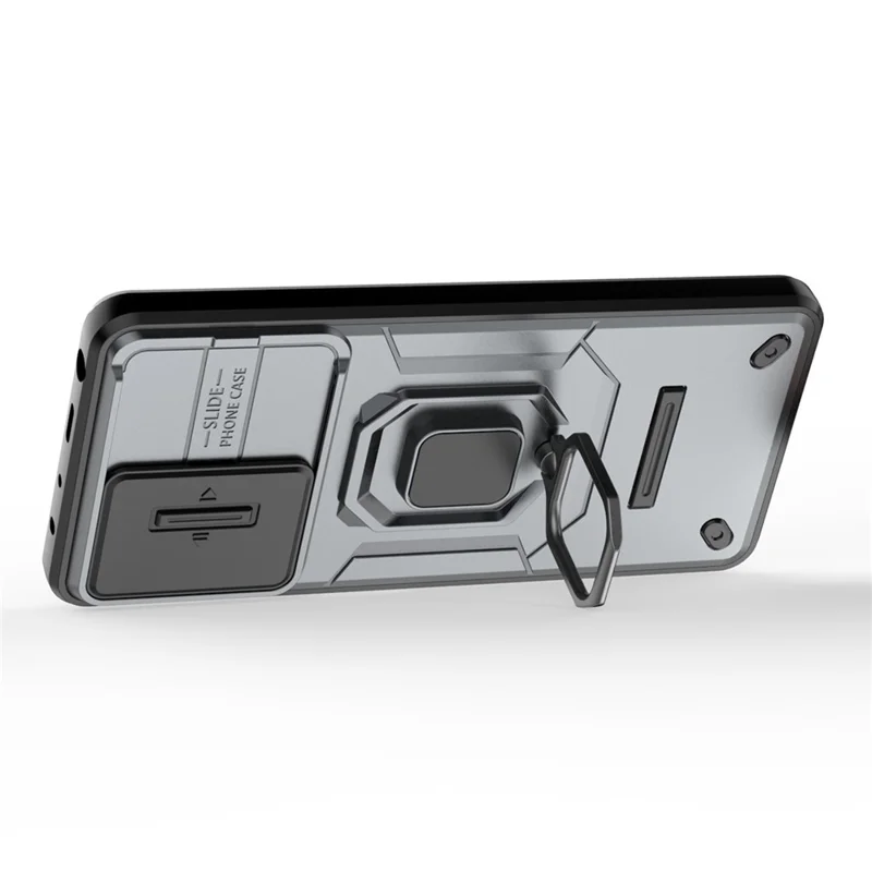 Kickstand Phone Case for Xiaomi Redmi Note 12 Pro 5G / Note 12 Pro Speed 5G , PC+TPU Slide Camera Protection Cover - Grey