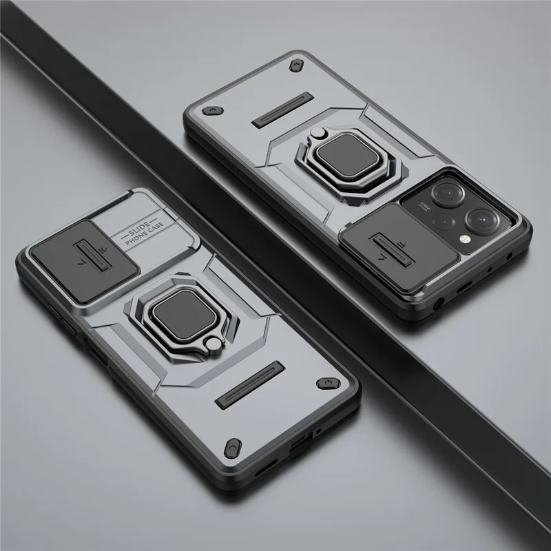 Kickstand Phone Case for Xiaomi Redmi Note 12 Pro 5G / Note 12 Pro Speed 5G , PC+TPU Slide Camera Protection Cover - Grey