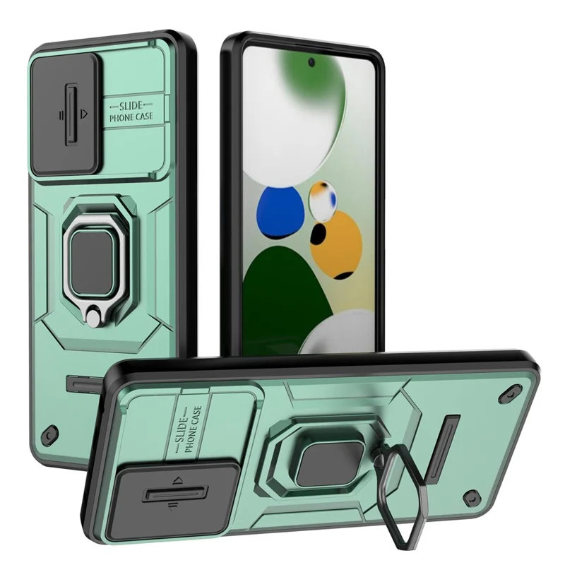 Kickstand Phone Case for Xiaomi Redmi Note 12 Pro 5G / Note 12 Pro Speed 5G , PC+TPU Slide Camera Protection Cover - Green
