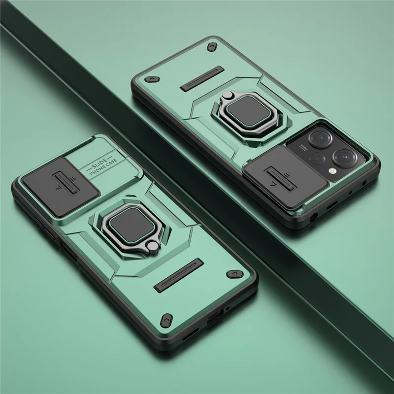Kickstand Phone Case for Xiaomi Redmi Note 12 Pro 5G / Note 12 Pro Speed 5G , PC+TPU Slide Camera Protection Cover - Green