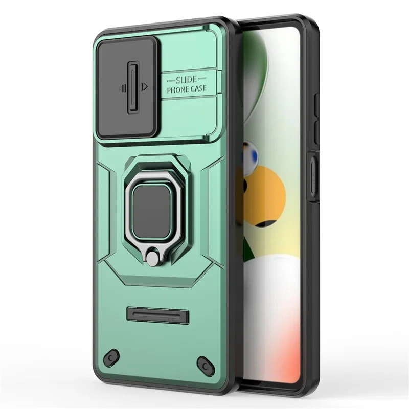 Kickstand Phone Case for Xiaomi Redmi Note 12 Pro 5G / Note 12 Pro Speed 5G , PC+TPU Slide Camera Protection Cover - Green