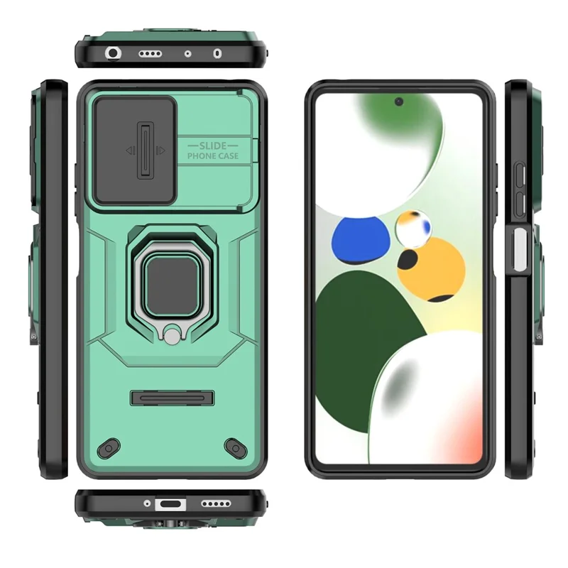 Kickstand Phone Case for Xiaomi Redmi Note 12 Pro 5G / Note 12 Pro Speed 5G , PC+TPU Slide Camera Protection Cover - Green
