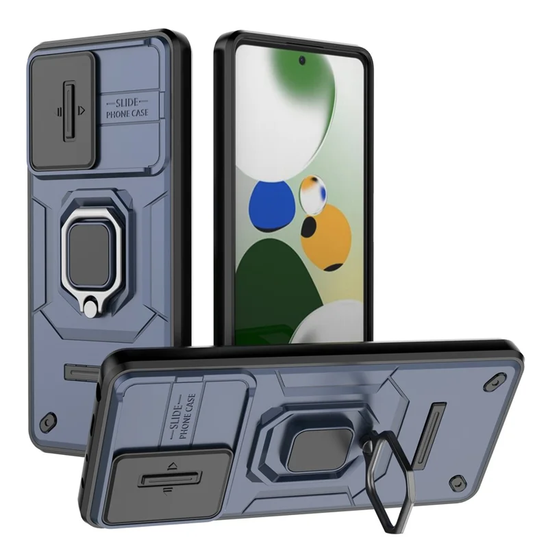 Kickstand Phone Case for Xiaomi Redmi Note 12 Pro 5G / Note 12 Pro Speed 5G , PC+TPU Slide Camera Protection Cover - Blue