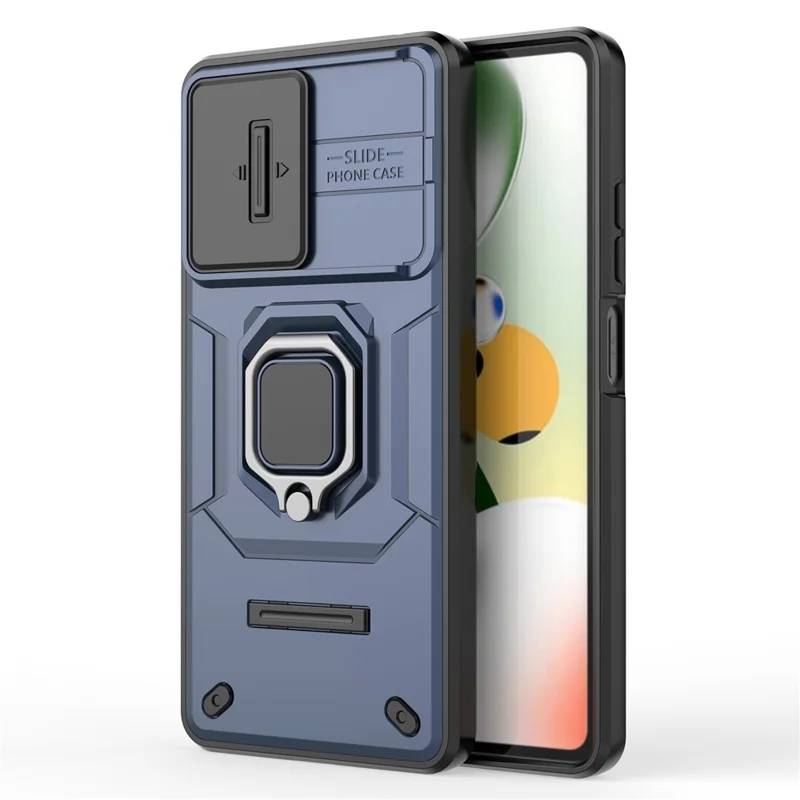 Kickstand Phone Case for Xiaomi Redmi Note 12 Pro 5G / Note 12 Pro Speed 5G , PC+TPU Slide Camera Protection Cover - Blue