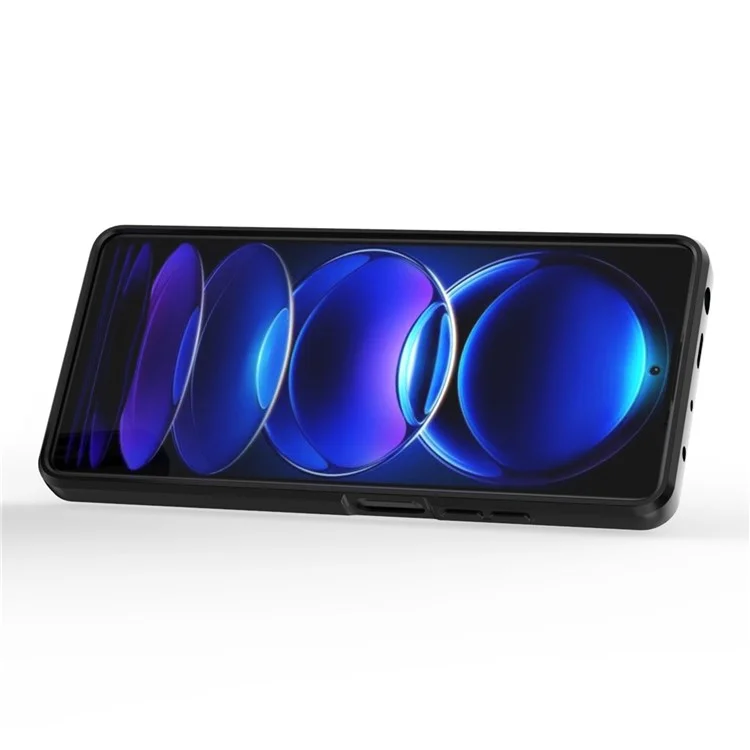 Carcasa protectora para la espalda para Xiaomi Redmi Note 12 Pro+ 5G, funda de teléfono con protección de lente deslizante PC+TPU con soporte - Negro