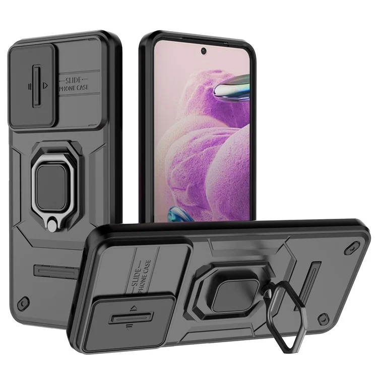 PC+TPU Shell for Xiaomi Redmi Note 12S 4G , Slide Lens Protection Phone Case Back Guard Cover with Kickstand - Black