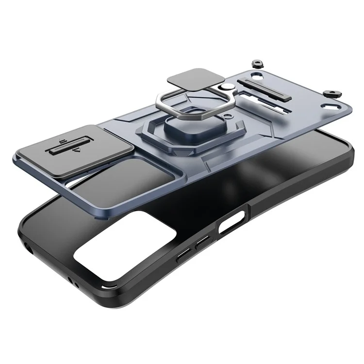 PC+TPU Shell for Xiaomi Redmi Note 12S 4G , Slide Lens Protection Phone Case Back Guard Cover with Kickstand - Black