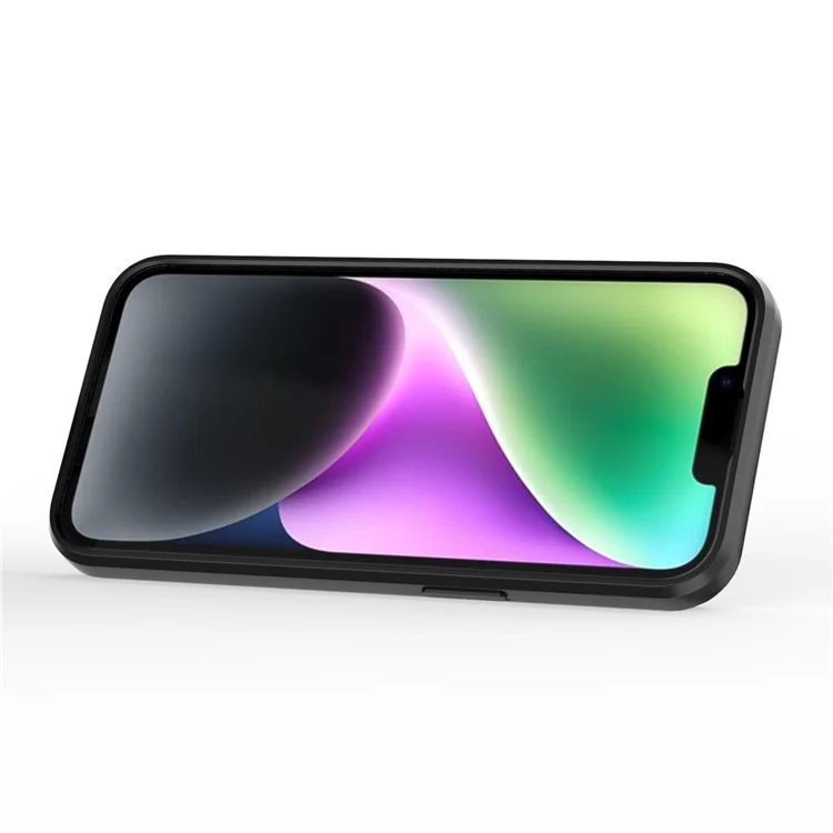 Cellphone Shell for iPhone 14 Plus , PC+TPU Phone Case Slide Lens Protection Kickstand Back Cover - Black