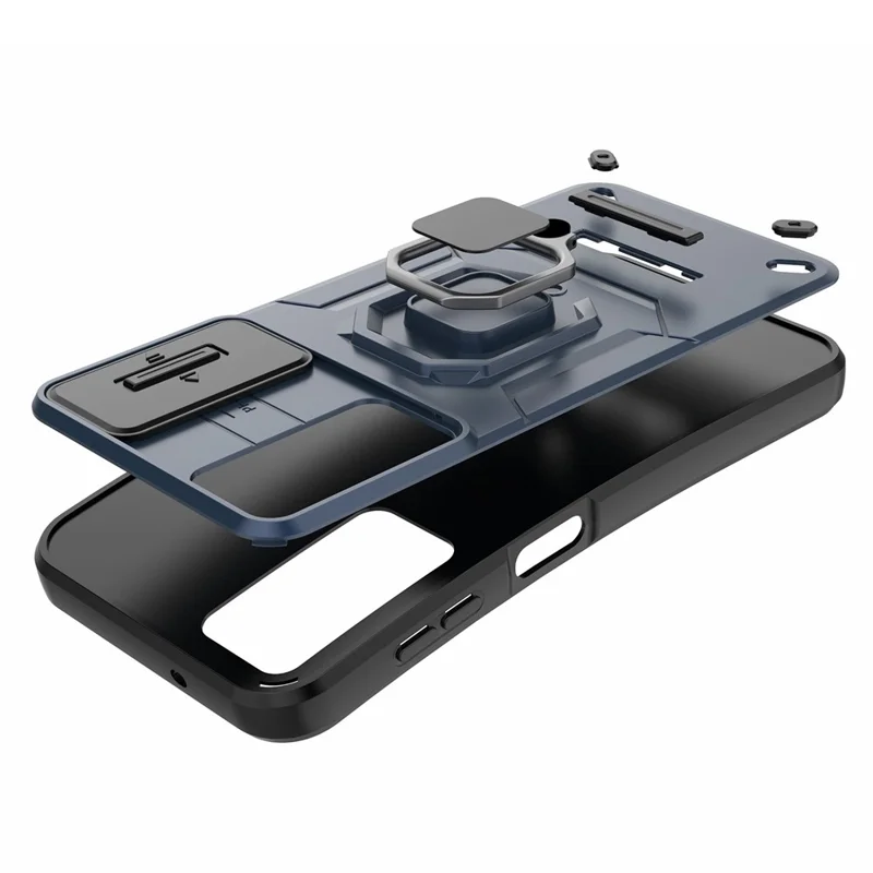 PC+TPU Back Shell for Samsung Galaxy A34 5G , Phone Case Slide Lens Protection Bump Proof Kickstand Cover - Black