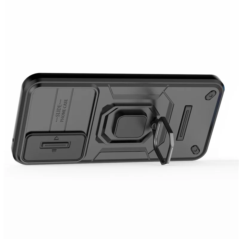 PC+TPU Back Shell for Samsung Galaxy A34 5G , Phone Case Slide Lens Protection Bump Proof Kickstand Cover - Black