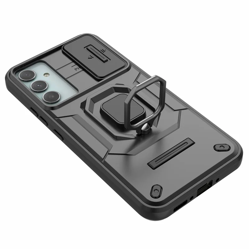 PC+TPU Back Shell for Samsung Galaxy A34 5G , Phone Case Slide Lens Protection Bump Proof Kickstand Cover - Black
