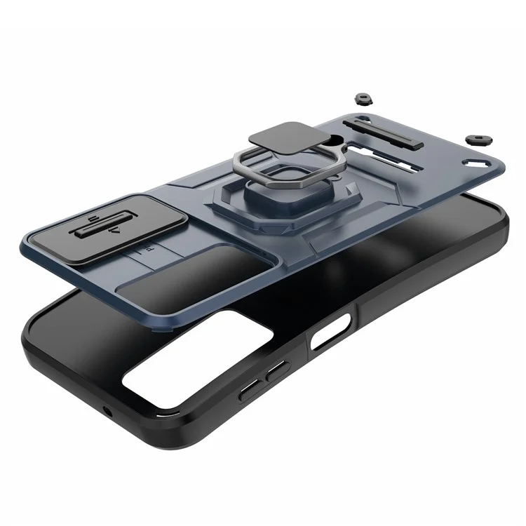 Coque arrière pour Samsung Galaxy A24 4G (162,1 x 77,6 x 8,3 mm) Étui de protection antichute en PC + TPU Protecteur d'objectif coulissant avec support - Noir