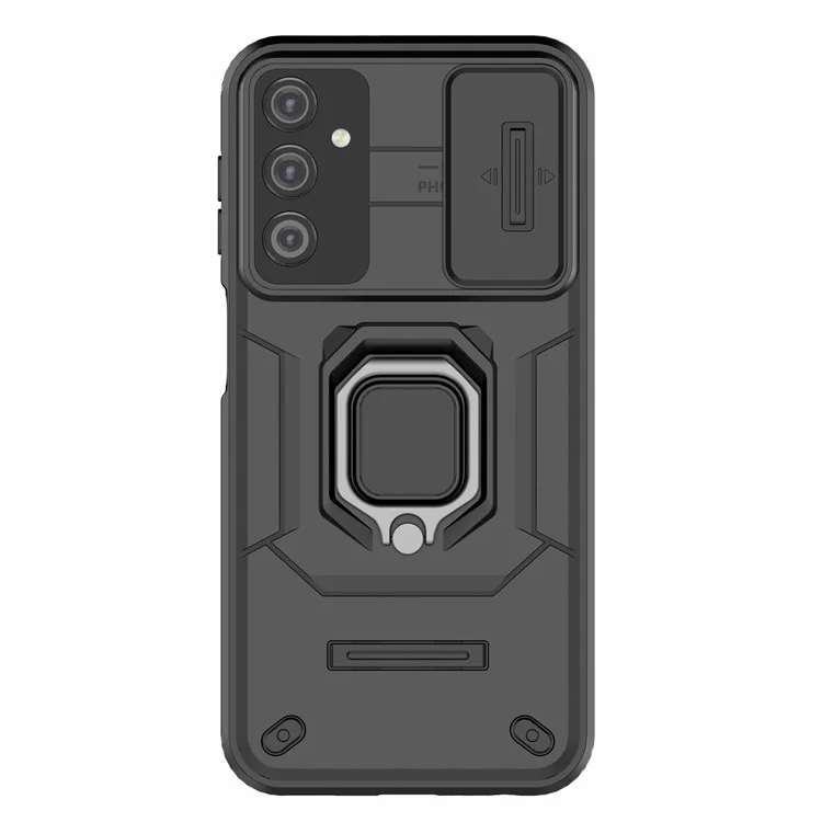 Coque arrière pour Samsung Galaxy A24 4G (162,1 x 77,6 x 8,3 mm) Étui de protection antichute en PC + TPU Protecteur d'objectif coulissant avec support - Noir