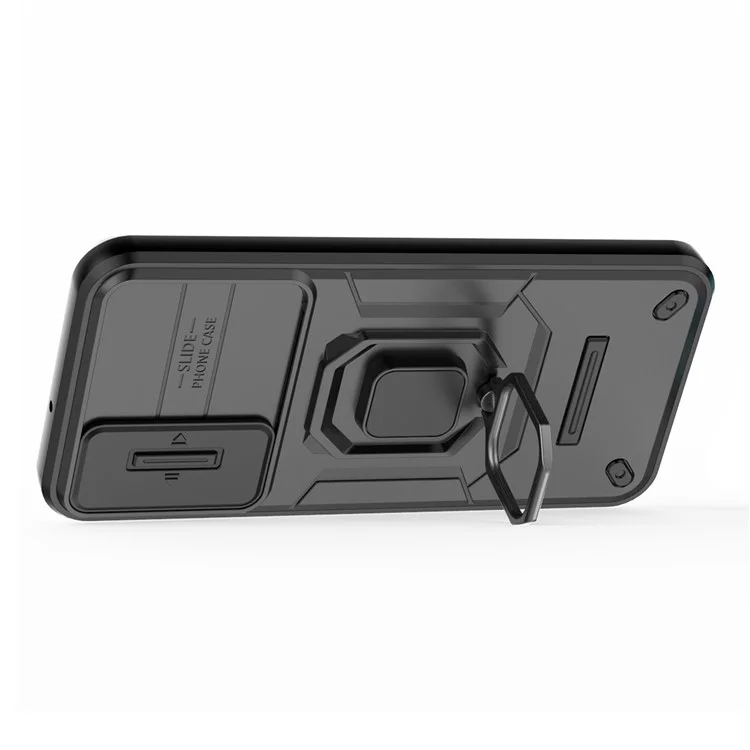 Coque arrière pour Samsung Galaxy A24 4G (162,1 x 77,6 x 8,3 mm) Étui de protection antichute en PC + TPU Protecteur d'objectif coulissant avec support - Noir