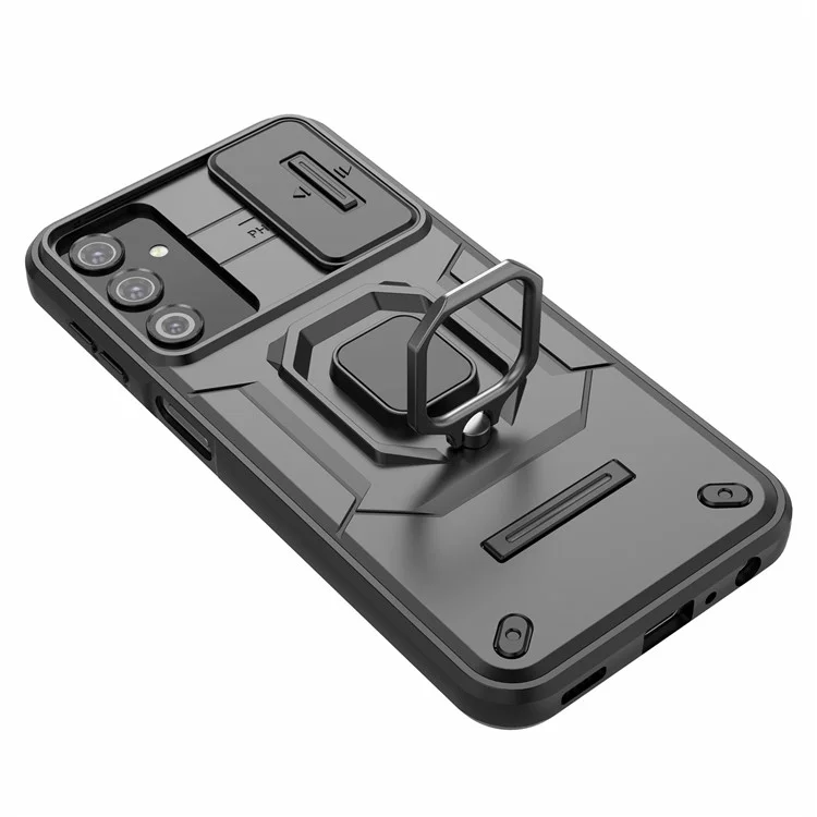 Coque arrière pour Samsung Galaxy A24 4G (162,1 x 77,6 x 8,3 mm) Étui de protection antichute en PC + TPU Protecteur d'objectif coulissant avec support - Noir