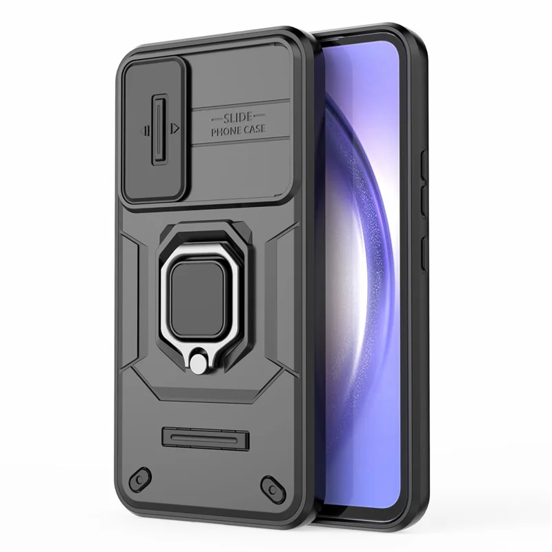 Capa Traseira para Samsung Galaxy A54 5G PC+TPU Case Slide Lens Protection Cover com Suporte - Preto