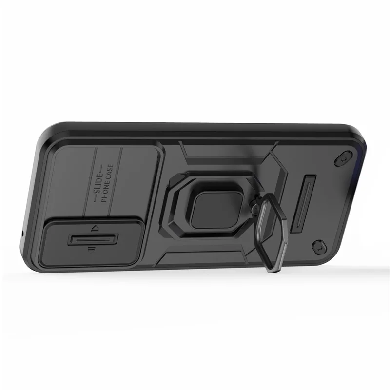 Capa Traseira para Samsung Galaxy A54 5G PC+TPU Case Slide Lens Protection Cover com Suporte - Preto