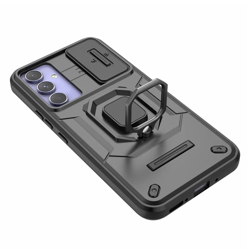 Capa Traseira para Samsung Galaxy A54 5G PC+TPU Case Slide Lens Protection Cover com Suporte - Preto