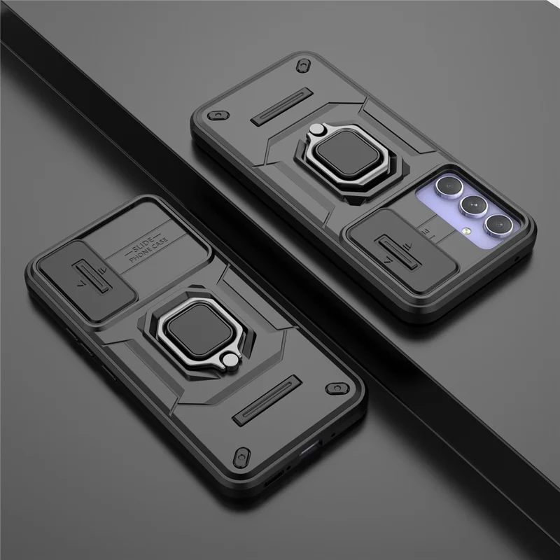 Capa Traseira para Samsung Galaxy A54 5G PC+TPU Case Slide Lens Protection Cover com Suporte - Preto