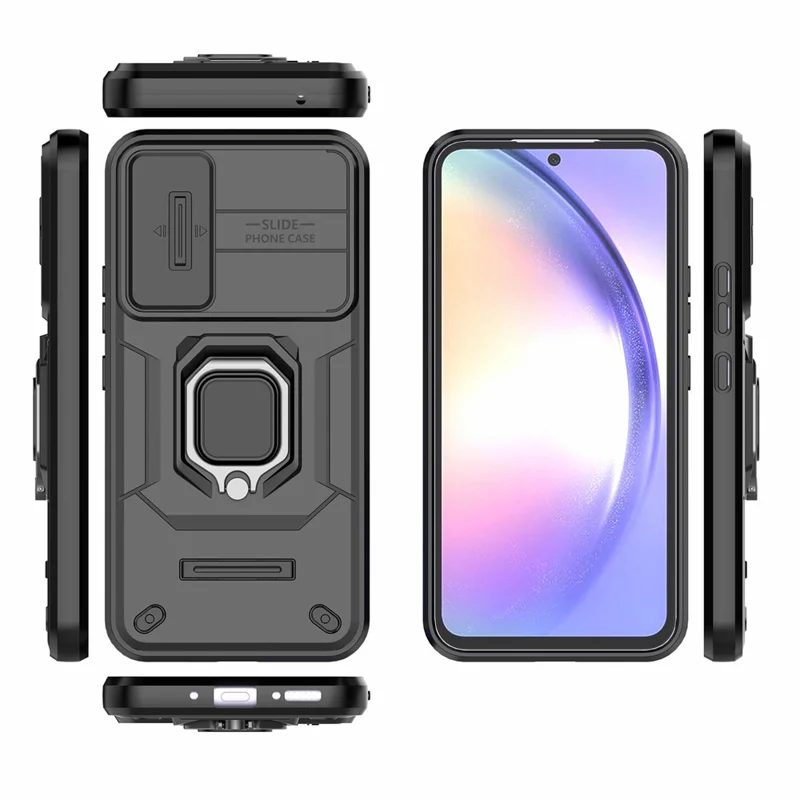 Capa Traseira para Samsung Galaxy A54 5G PC+TPU Case Slide Lens Protection Cover com Suporte - Preto