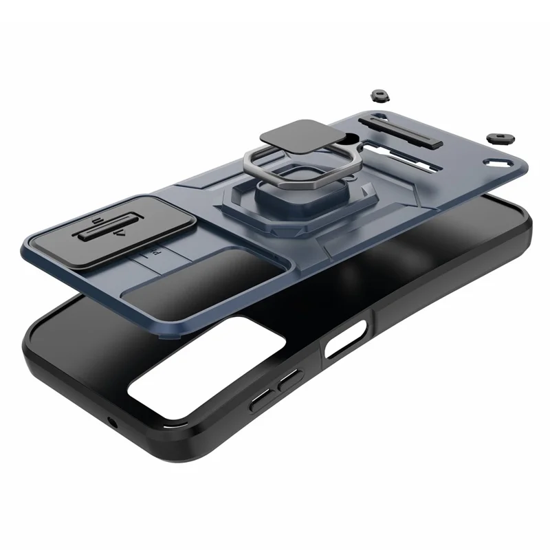 Capa Traseira para Samsung Galaxy A54 5G PC+TPU Case Slide Lens Protection Cover com Suporte - Preto