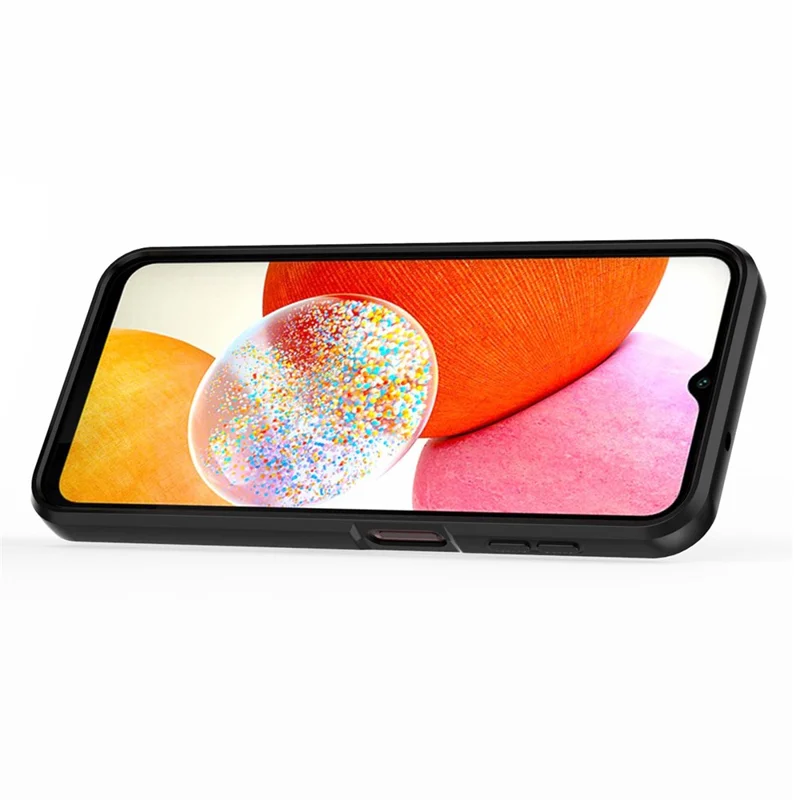 Achterklep voor Samsung Galaxy A14 5G / A14 4G PC+TPU-telefoonhoesje met schuiflensbescherming en standaard - Zwart