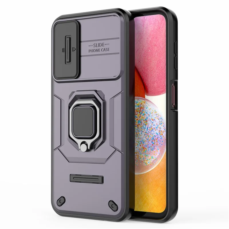 Back Shell for Samsung Galaxy A14 5G / A14 4G PC+TPU Phone Case Slide Lens Protection Kickstand Cover - Purple