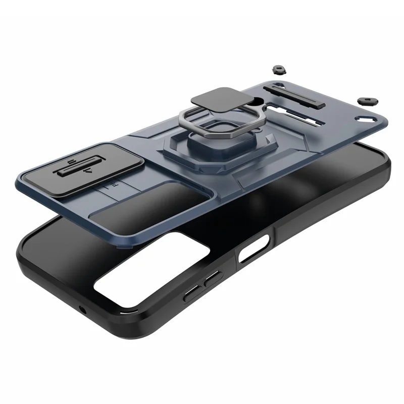 Back Shell for Samsung Galaxy A14 5G / A14 4G PC+TPU Phone Case Slide Lens Protection Kickstand Cover - Purple