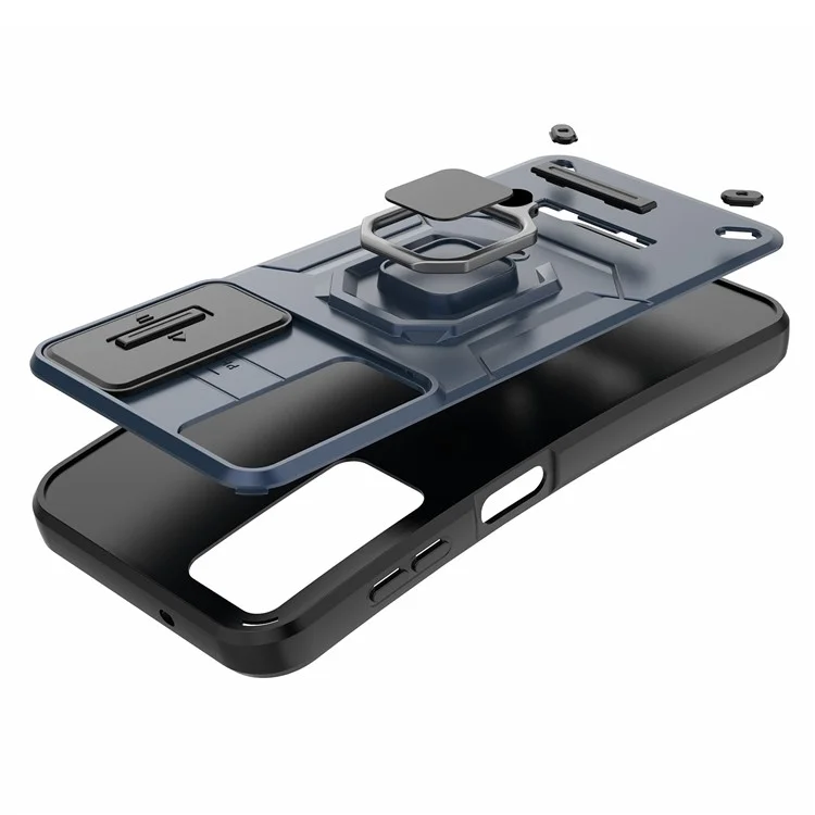 Für Samsung Galaxy S23+ Slide Lens Protection PC+TPU Handyhülle Schutzhülle mit Ständer - Schwarz