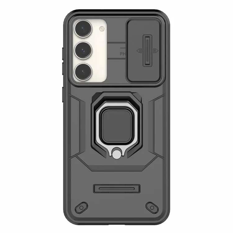 Für Samsung Galaxy S23+ Slide Lens Protection PC+TPU Handyhülle Schutzhülle mit Ständer - Schwarz