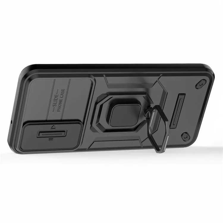 Für Samsung Galaxy S23+ Slide Lens Protection PC+TPU Handyhülle Schutzhülle mit Ständer - Schwarz