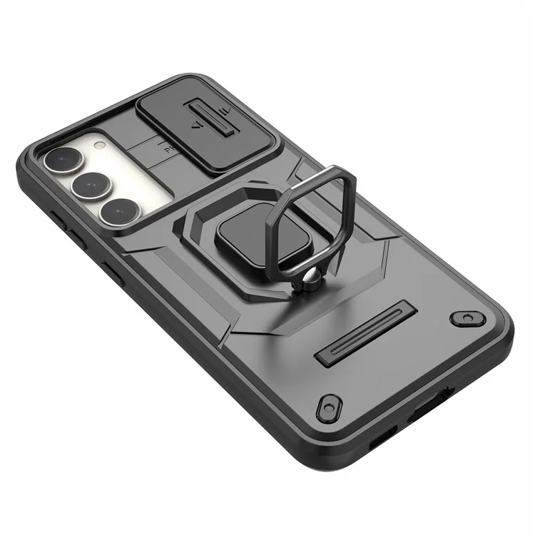 Für Samsung Galaxy S23+ Slide Lens Protection PC+TPU Handyhülle Schutzhülle mit Ständer - Schwarz