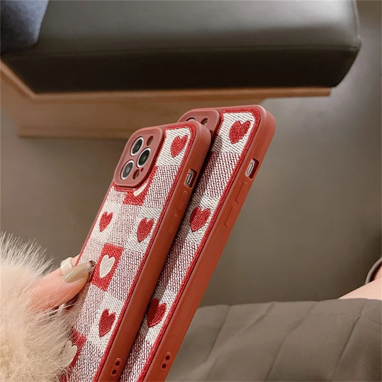 For iPhone 14 Pro Max TPU Phone Case Embroidery Checkerboard Love Precise Cut-out Phone Back Cover