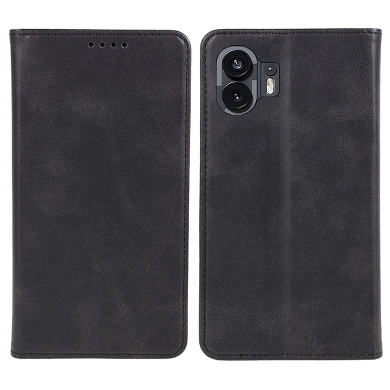 PU Leather Calf Texture Phone Case for Nothing Phone (2) , Stand Wallet Protective Cover - Black