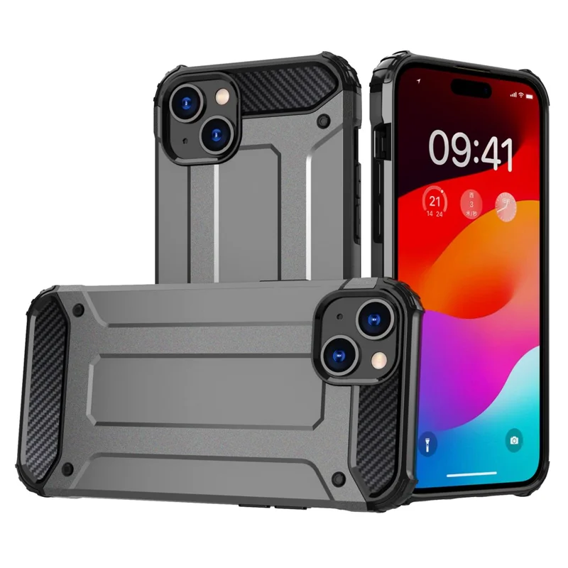 Protective Phone Case for iPhone 15 Plus , PC+TPU Dual Layer Shock Absorption Cover - Grey