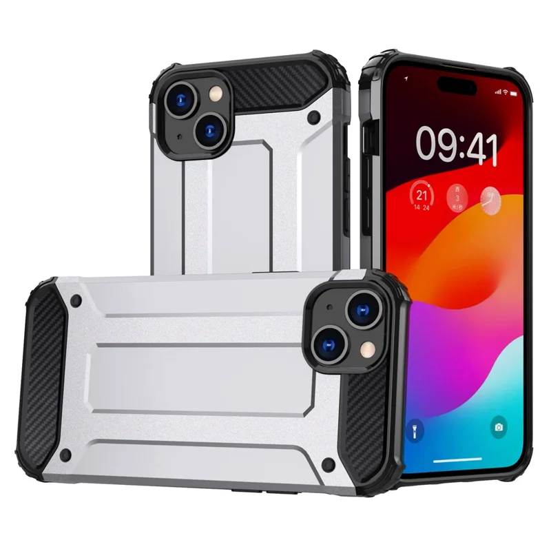 Protective Phone Case for iPhone 15 Plus , PC+TPU Dual Layer Shock Absorption Cover - Silver