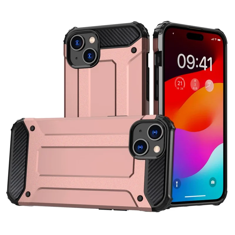 Protective Phone Case for iPhone 15 Plus , PC+TPU Dual Layer Shock Absorption Cover - Rose Gold