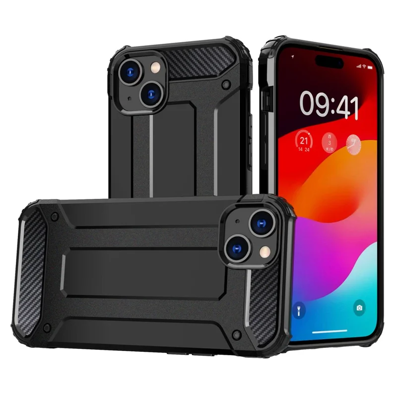 For iPhone 15 PC+TPU Phone Case Shockproof Protective Cover - Black