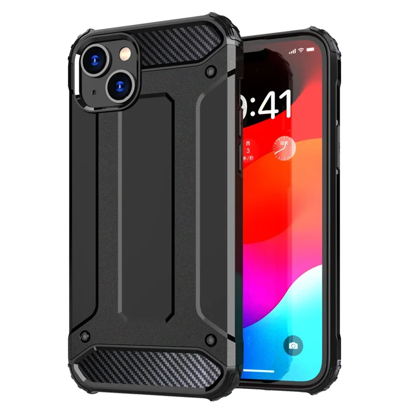 For iPhone 15 PC+TPU Phone Case Shockproof Protective Cover - Black