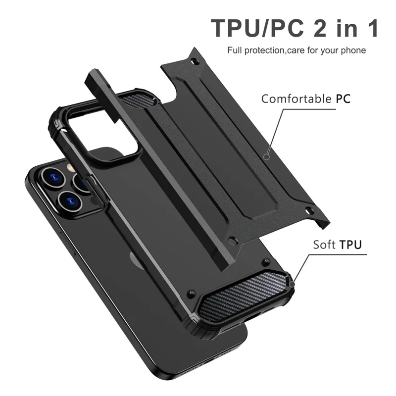 For iPhone 15 PC+TPU Phone Case Shockproof Protective Cover - Black
