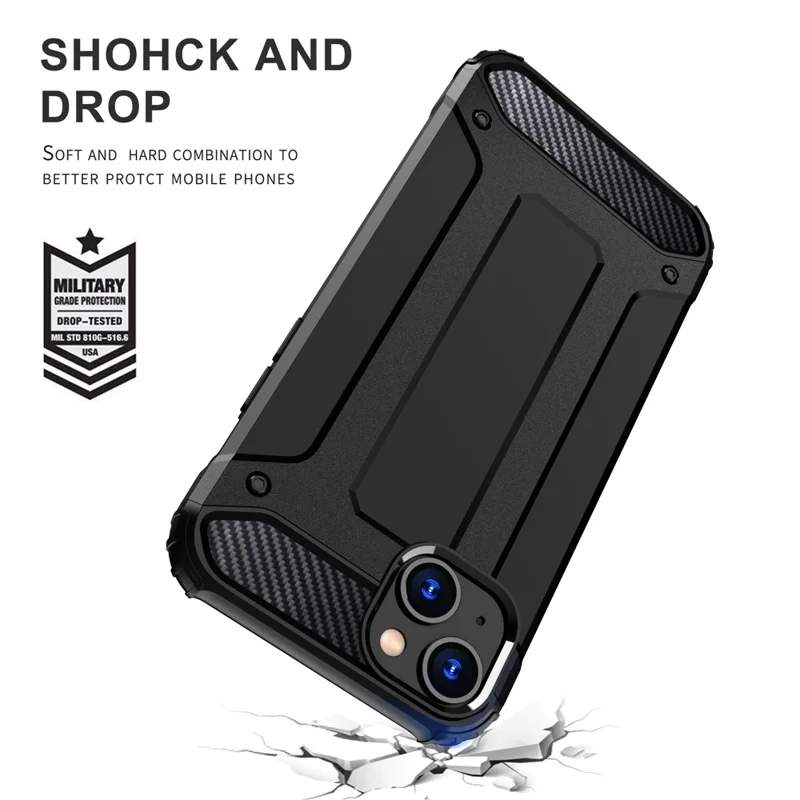 For iPhone 15 PC+TPU Phone Case Shockproof Protective Cover - Black