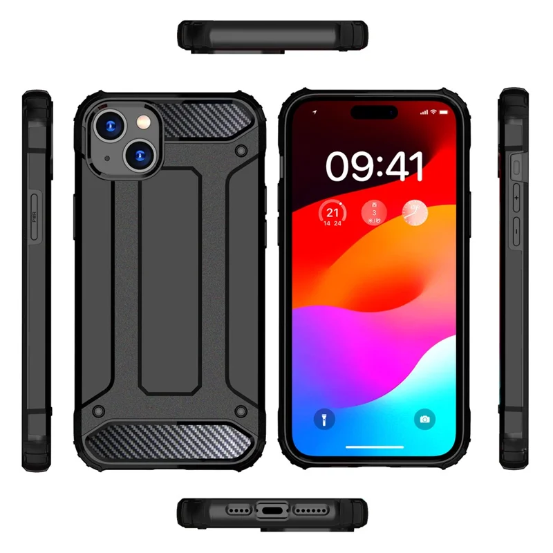 For iPhone 15 PC+TPU Phone Case Shockproof Protective Cover - Black