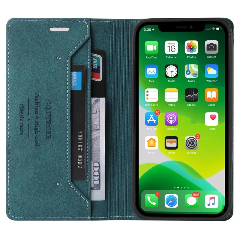 GQ.UTROBE 008 Series Dla iPhone 15 Etui Na Telefon Z Blokadą RFID, Skóra PU, Etui-Zamek Z Podstawką, Powłoka O Miękkim Wykończeniu - Niebieski