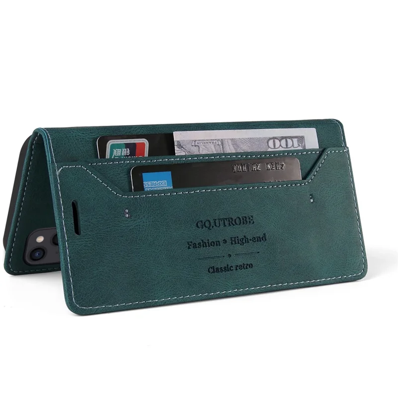 GQ.UTROBE 008 Series Dla iPhone 15 Etui Na Telefon Z Blokadą RFID, Skóra PU, Etui-Zamek Z Podstawką, Powłoka O Miękkim Wykończeniu - Niebieski