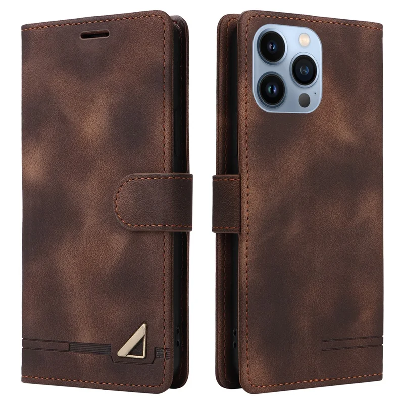 007 Series For iPhone 15 Pro Max Stand Shell Flip Wallet Anti-Scratch PU Leather Case Skin-touch Phone Cover - Brown